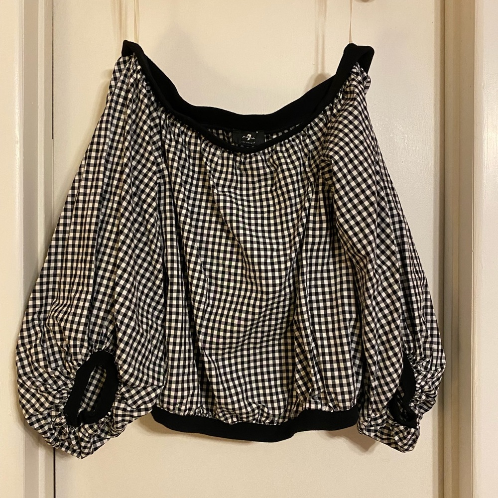 7 for all mankind off the shoulder checker shirt